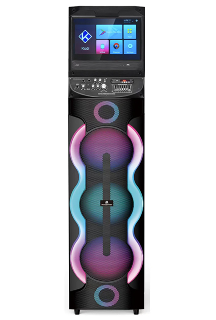 15 inch karaoke speaker with Bluetooth, touch screen, and trolley wheels